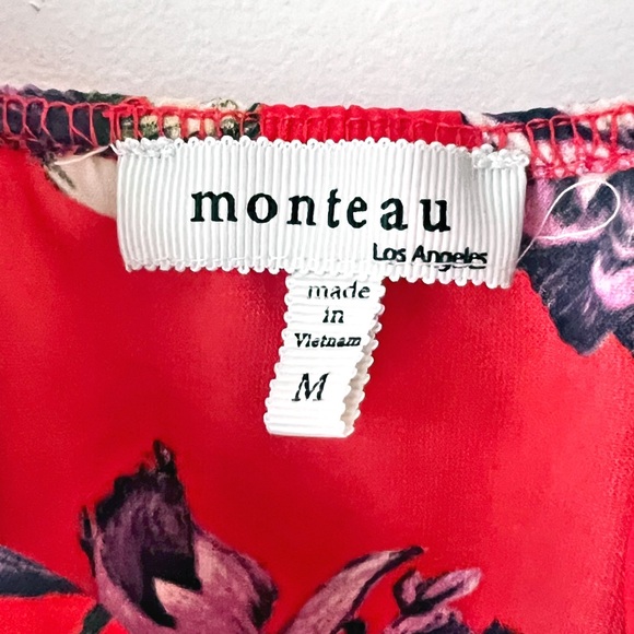 Monteau Los Angeles Red Floral Wrap Mini Dress Size Medium - Picture 6 of 12